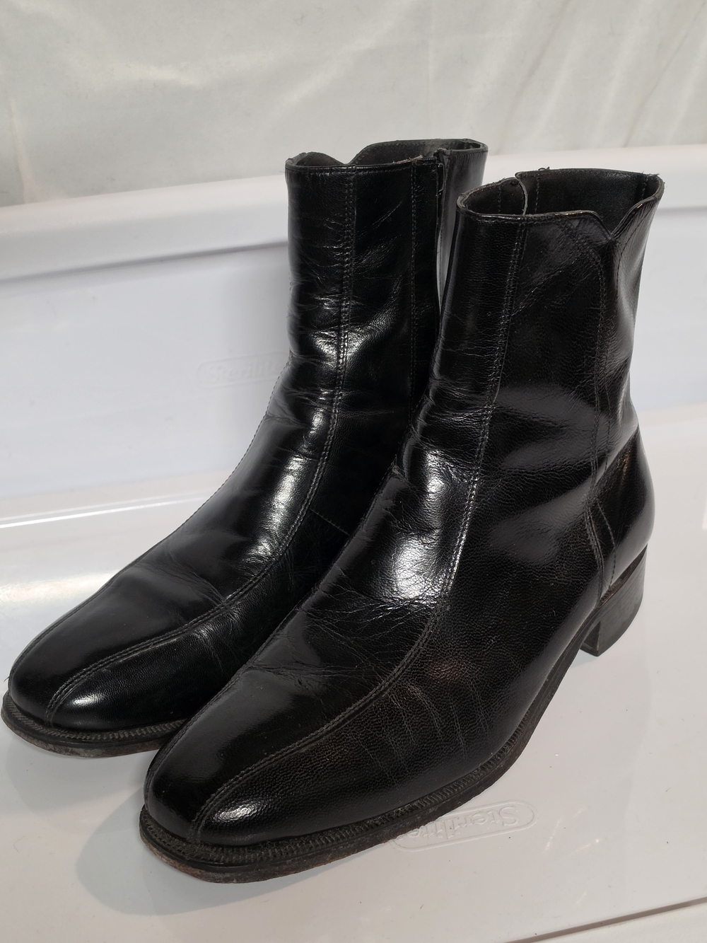 Vintage Florsheim Duke Black Leather Side Zip Boots Mens 9 D Beatle Mod 11087